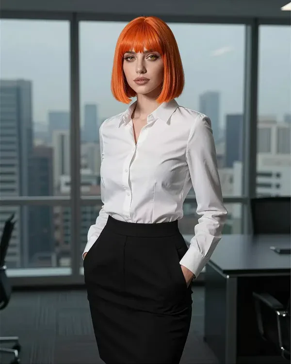 Photorealistic portrait of Nova, an adult AI character with a bold personality